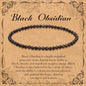 BONNY BOXX Natural Genuine Gemstone Faceted Round Beads Bracelets, 3mm Adjustable Stretchy Tiny Faceted Black Tourmaline Bracelet, Healing Crystal Reiki Chakra Dainty Jewelry Fashion Gifts - color: Black Obsidian