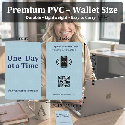 Daily Affirmation Card for Women with NFC & QR – Tap or Scan for Daily Positive Affirmations – Self Love, Confidence, Mindfulness – No App, No Subscription – Wallet Size PVC (Calm · Dusty Blue)