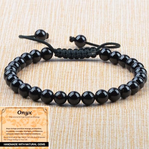 MASSIVE BEADS Handmade Yoga Natural Stone Crystal Healing Power Energy Gifts for Unisex Adult Bracelet Macrame Adjustable - color: Black Onyx(Positive Energy), size: 6mm