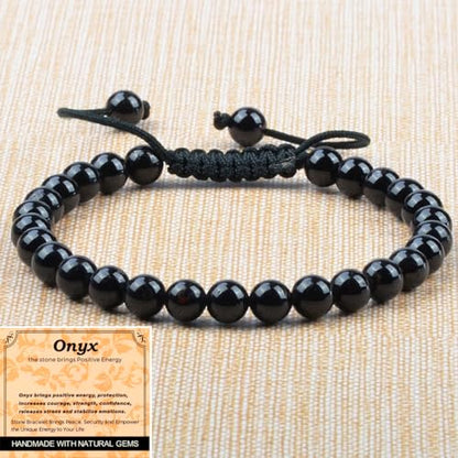 MASSIVE BEADS Handmade Yoga Natural Stone Crystal Healing Power Energy Gifts for Unisex Adult Bracelet Macrame Adjustable - color: Black Onyx(Positive Energy), size: 6mm