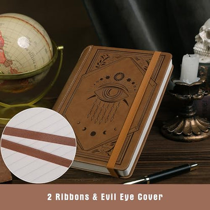 TIEFOSSI Lined Journal Notebook for Women Men, Leather Journal with Pen, A5 Evil Eye Hardcover Notebook for Work, Journaling, Travel & School, 100 GSM Thick Paper, 320 Numbered Pages, 6.2 x 8.3 in - color: Sand