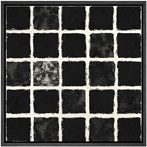 SIGNWIN Framed Canvas Print Wall Art Geometric Black Square Grid Landscape Abstract Shapes Illustration Modern Art Decorative Boho Relax/Zen Nordic for Living Room, Bedroom, Office - 16"x16" Black - color: A017-2207-m15, size: 16"L x 16"W