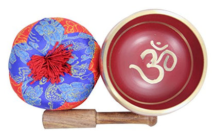 DharmaObjects Tibetan Relaxing Om Singing Bowl/Cushion/Mallet (Red) - color: Red, size: Small