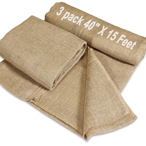 3 Pack 40" x15 Feet Natural Burlap Fabric,Multipurpose Burlap for Weed Barrier and Gardening,Jute Fiber for Decoration,Wedding Ceremony Aisle Runner,Outdoor Plant Care,Tree Wrap - size: 3 Pack 40" x15 Feet