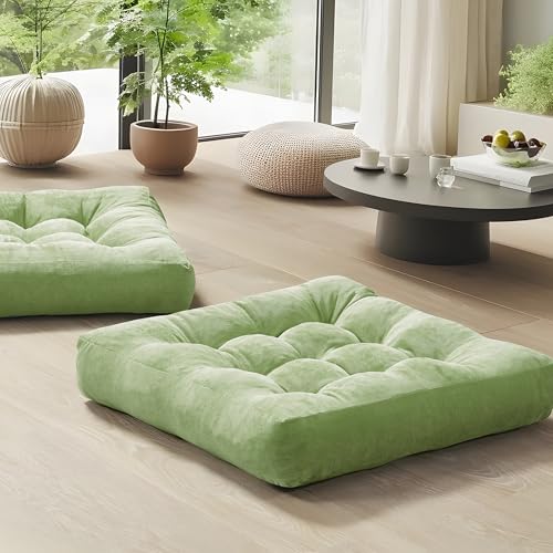 Meditation Floor Pillow Set of 2, Square Large Pillows Seating for Adults, Tufted Corduroy Cushion for Living Room Tatami, Green 22x22 Inch - color: Square | Green | 2 Pack, size: 2 Pack