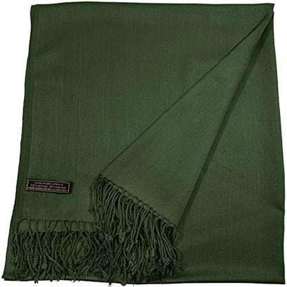 CJ Apparel Solid Color Tassels Design Nepalese Shawl Scarf Wrap Stole Throw Head Wrap Pashmina Gift Hand Made in Nepal New - color: Dark Green Mix