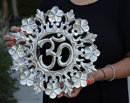 DharmaObjects Handcrafted Wooden Om Wall Decor Hanging Art (OM GOLD) - color: OM GOLD