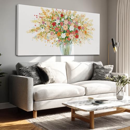 Flowers Wall Art for Bedroom Nature Wall Decor Cute Daisy Art Posters Framed Canvas Pictures 24"x 48" Vintage Decor for Dining Room Entryway - color: Colorful, size: 48"L x 24"W