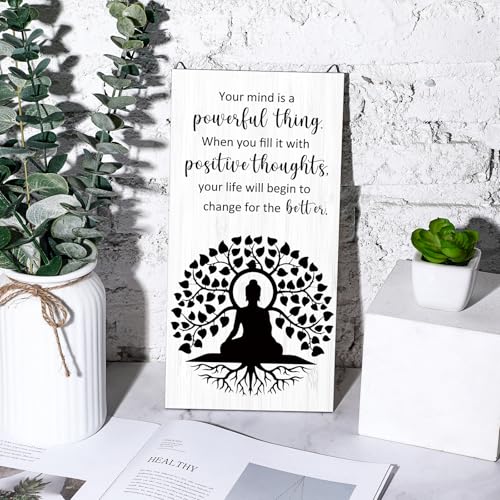 Blulu 2 Pcs Buddha Quote Decor Buddha Inspirational Quote Wall Art Meditation Room Chakra Decor Zen Wooden Hanging, Spiritual Gift for Home Yoga Living Room Women(Motivation) - style: Motivation