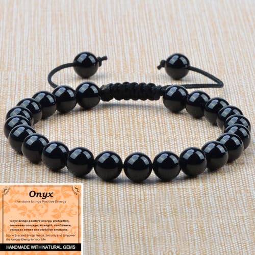 MASSIVE BEADS Handmade Yoga Natural Stone Crystal Healing Power Energy Gifts for Unisex Adult Bracelet Macrame Adjustable - color: Black Onyx(Positive Energy), size: 8mm
