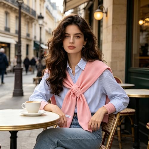 WaJuemy Women's Sweater Shawl Wraps Sleeves Knitted Collar Sweater Scarf Top Casual Lightweight Shoulder Cape Accessories - color: 19 Pink