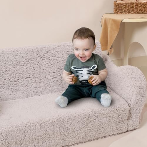MOMCAYWEX Kids Sofa, 2-in-1 Flip-Out Foam Couch, Soft Play Lounge Chair for Toddlers and Children, Extra Wide, Grey - color: Grey, size: Large