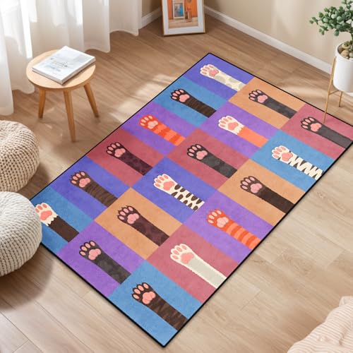 Cute Cat Claw Area Rug for Bedroom, Non Slip Entrance Rugs Washable Floor Mat with Cat Claw Design, Soft Velvet Pet Mat for Bathroom Bedroom Gift for Pet Owner(Purple, 3' x 5') - color: Purple Cat Claw, size: 3' x 5' (Rectangular)