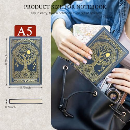 Journal for Women,A5 Hardcover Leather Journal - 200 Pages Premium Paper Notebook, Tree Journal Notebook for School, Work (Tree Blue)