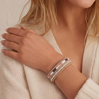 Edoneery Leather Wrap Bracelet for Women, Boho Handmade Multi-Layer Cuff with Crystal Beads Heart, Stackable Bangle Western Jewelry Gift - style: Rhinestone(Boho)