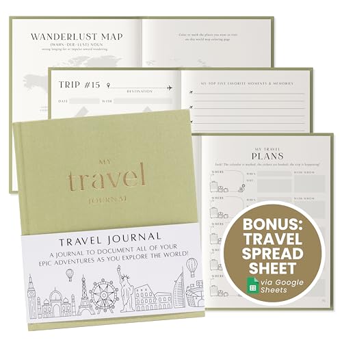 Inspired Ink Travel Journal for Women and Men Travel Bucket List Journal 210 Pages Traveler Adventure Notebook – Itinerary Planner Organizer & Traveling Memory Diary Memorial Gift for Travelers - Green - color: Green