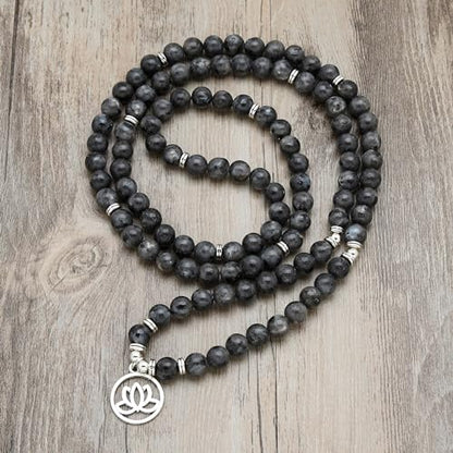 Lotus Flower Gifts Mala Beads 108 Healing Bracelet Necklace Meditation Accessories - style: Labradorite