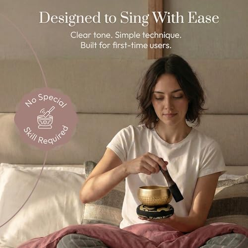 Silent Mind Tibetan Singing Bowl Set – Easy to Play & Beginner Friendly Meditation Bowl with Cushion, Mallet & Case | Stress Relief & Mindfulness | Gift-Ready - color: Beaten Bronze, size: With Case
