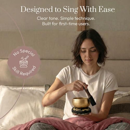 Silent Mind Tibetan Singing Bowl Set – Easy to Play & Beginner Friendly Meditation Bowl with Cushion, Mallet & Case | Stress Relief & Mindfulness | Gift-Ready - color: Beaten Bronze, size: With Case