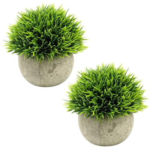Mini Artificial Plants, 2 Pcs Fake Plants for Bathroom/Home Office Decor, Small Artificial Faux Greenery for House Decorations