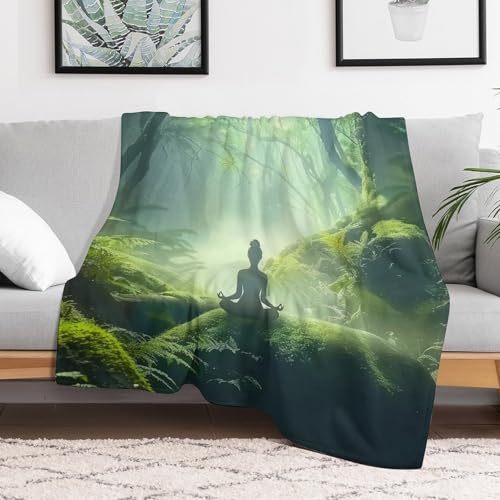 Woman Meditation Jungle Green Ultra Soft Flannel Fleece Bed Blankets Lightweight Cozy Throw Blanket Room Decor for Couch Chair Bedroom Adults Bedding Cozy Blanket Outdoor Travel Blankets 40"x5 - size: 50L" x 40W"