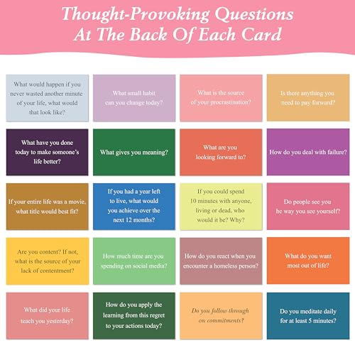 100 Positive Affirmations Cards for Women With Thought Provoking Questions on the Back, Inspirational Daily Affirmation Card for Women Self Care and Meditation, Unique Motivational Gift