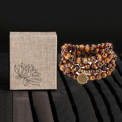 Mala Bead Strand Bracelet, 108 Buddhist Prayer Beads Yoga Meditation Green Malachite Beads Necklace Women man - style: Tiger Eye