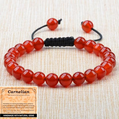 MASSIVE BEADS Handmade Yoga Natural Stone Crystal Healing Power Energy Gifts for Unisex Adult Bracelet Macrame Adjustable - color: Carnelian(Luck), size: 8mm