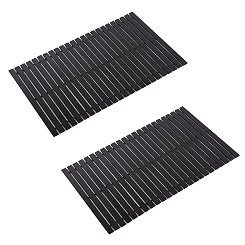 Bath Mat Bathroom Rugs Floor Wood Shower Bathtub Waterproof Non Slip Black Accessories 16x24 Inch Easy to Clean, 2 pcs - color: Striped Black, size: 16x 24 Inch-2 pcs