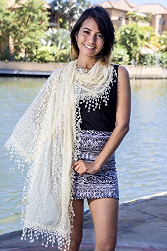 Cindy and Wendy Lightweight Soft Leaf Lace Fringes Scarf Bridal Veils shawl for Women - color: Beige - Sh