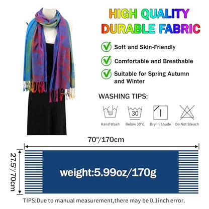 Rave Pashmina Scarf, Fashion Colorful Shawls and Wraps Soft Festival Scarves - color: B-royal Blue (Feather Pattern)