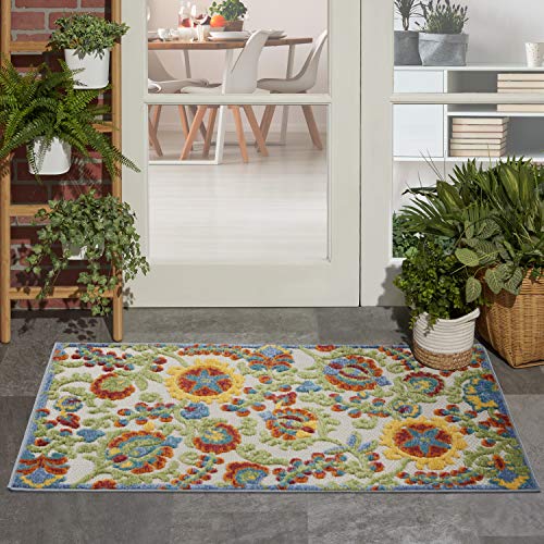 Nourison Home Aloha Ivory Multicolor 2'8" x 4' Area Rug - Easy Clean, Non Shedding, Bed Room, Living Room, Dining Room, Kitchen (3' x 4') - color: Ivory Multicolor, size: 2'8" x 4' (Rectangular)
