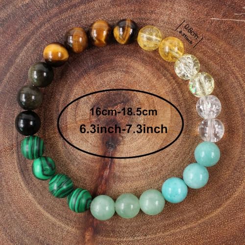Natural Stone Beaded Bracelets for Women Men - 8MM Semi-Precious Stones Bracelets Adjustable Crystal Beads Stretch Bracelet - color: Empath Protection