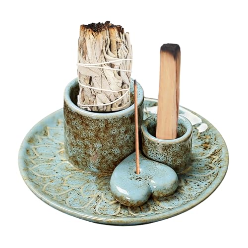 Multi-Use Meditation Tray, Ash Catcher Ceramic Incense Burner Holder for Palo Santo, Sage Sticks & Candles, Easy-Clean Design for Meditation Rooms, Yoga Studios & Home Altars (Blue_01) - color: Blue_01