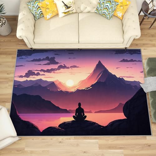 4x6 Rug, Chakra Rug Washable Non Slip Soft for Living Room Bedroom, Yoga Meditation Zen Area Rug, Mountain Landscape Carpet, Chakra Home Decor & Gifts - color: Chakra, size: 4 x 6 ft