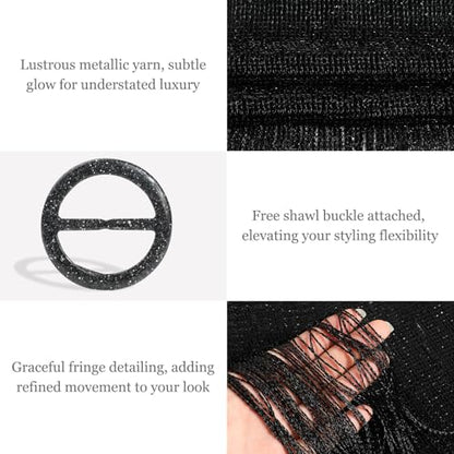 Sumolux Shawls Wraps for Evening Dresses Metallic Glitter Shawls Scarf for Women Sparkling Wedding with Free Buckle - color: Black