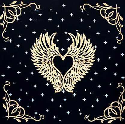 INDACORIFY Angel Wings Altar Table Top Cloth with Fringes Alter Tarot Witchcraft Spread Meditational Sacred Cloth 18x18 in (Gold Angel Wings) - color: Gold Angel Wings