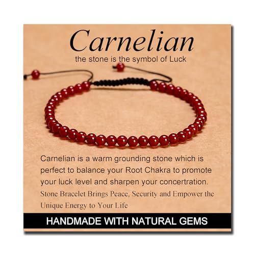 MASSIVE BEADS Handmade Yoga Natural Stone Crystal Healing Power Energy Gifts for Unisex Adult Bracelet Macrame Adjustable - color: Carnelian(Luck), size: 4mm