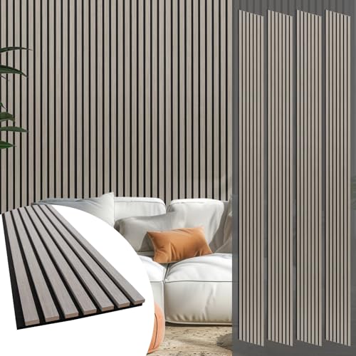 Yuzzy Wood Panels for Wall and Ceiling - 108 x 11 Inch Wood Slat Acoustic Panels 4 PCS - Modern Sound Absorbing Wall Panels for Interior Wall Decor for Home, Office, Studio - Rustic Gray Oak - color: Rustic Gray Oak, size: 4pcs - 108 * 11 in