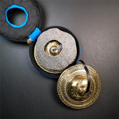Tibetan Tingsha Bell Set - Tibetan Cymbals - for Sound Healing, Yoga, Meditation, and Mindfulness,Handmade in Nepal,Made of Bronze,Om Mantra Pattern,9cm/3.5 inch - color: 13-Bronze-Om-9cm