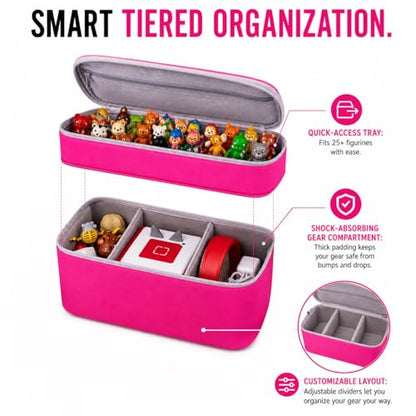 Bevegekos Carrying Storage Travel Bag for Toniebox 2 Starter Set, for 25+ Tonie Figures, Charging Station & Headphone, Case Only (Rosy/Pink, Large) - color: Rosy/Pink