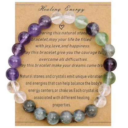 Strong Healing Crystal Bracelet 8MM Genuine Stone Bracelet Lucky Beaded Bracelet Chakra Bracelet 6.5 inch Positive Energy Inspirational Gifts for Women Mom - style: Healing Prayers