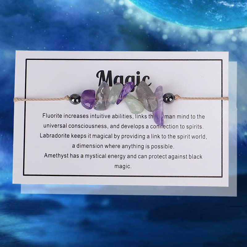 tenghong2021 Chakra Crystal Beaded Bracelet with Wish Card Adjustable Spiritual Anxiety Stone Beads Braide String Bracelet Yoga Meditation for Women Men Jewelry Birthday Gifts - style: Magic