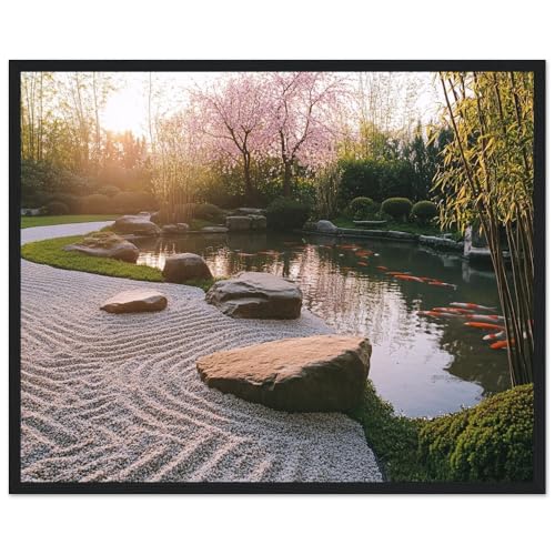 Artful Walls Zen Garden Wall Art – Tranquil Design with Raked Gravel, Moss Stones, etc., Wall Decor Size 40x50 cm / 16x20″ - size: 15.8L" x 19.7W"