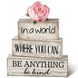 Yuntau 4 Pcs Farmhouse Flower Wooden Table Decor Farmhouse Tiered Tray Decor Rustic Faux Decorative in a World Where You Can Be Anything Be Kind Block Sign Inspired Centerpiece for Home Shelf - style: Flower