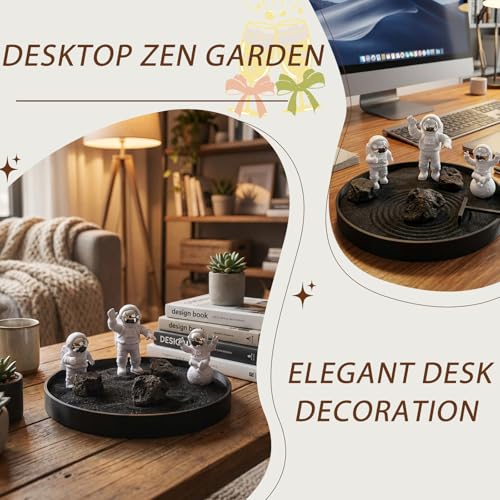 Astronaut Zen Garden Kit, Desktop Zen Garden for Stress Relief, Mini Sandbox with Rake and Decorative Stones for Office & Home Desk Decorations