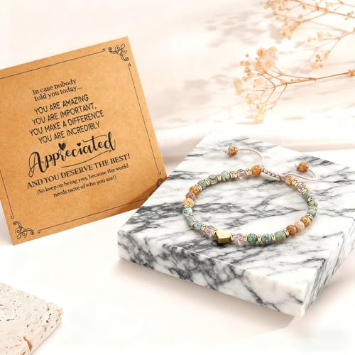 HETICA Inspirational Gifts for Women Birthday Natural Stone Inspirational Bracelet Collection Thinking of You Get Well Soon Card Jewelry Gifts for Women Friend Sister - style: You Are Incredibly Appreciated