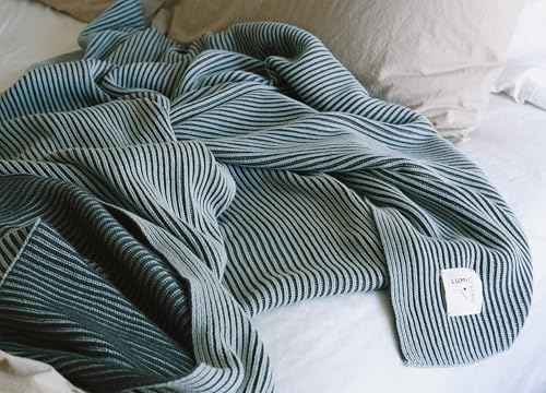 100% Cotton Two Toned Rib Knit Throw Blanket (50x60 Sacramento Green & Mint Blue)
