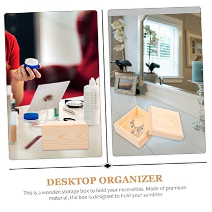 Outanaya Wooden Storage Box with Lid Square Sundries Organizer for Jewelry Gifts and More Premium Pine Material Design for Desktop Use - size: 12.5X12.5X6CM
