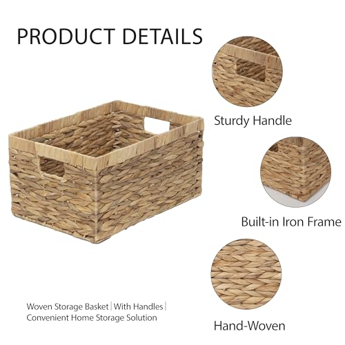 Woven Natural Water hyacinth Rectangular Storage Baskets with inside Handle,Kingwillow(Large) - size: Large